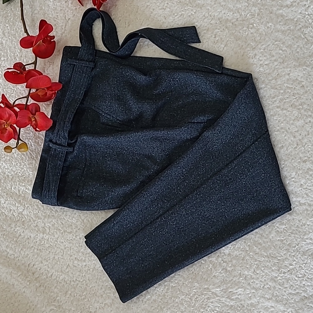 NEW LOFT Petites Crop Pant Modern Fit Stretch Trouser Charcoal Grey Tie Belt 10P